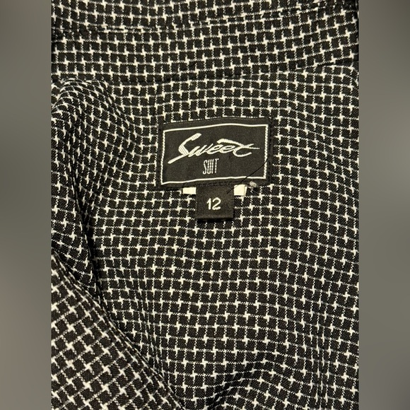 EUC Sweet Suit Black and White Square Patterned Blazer Adjustable Belt size 12 - Picture 7 of 7